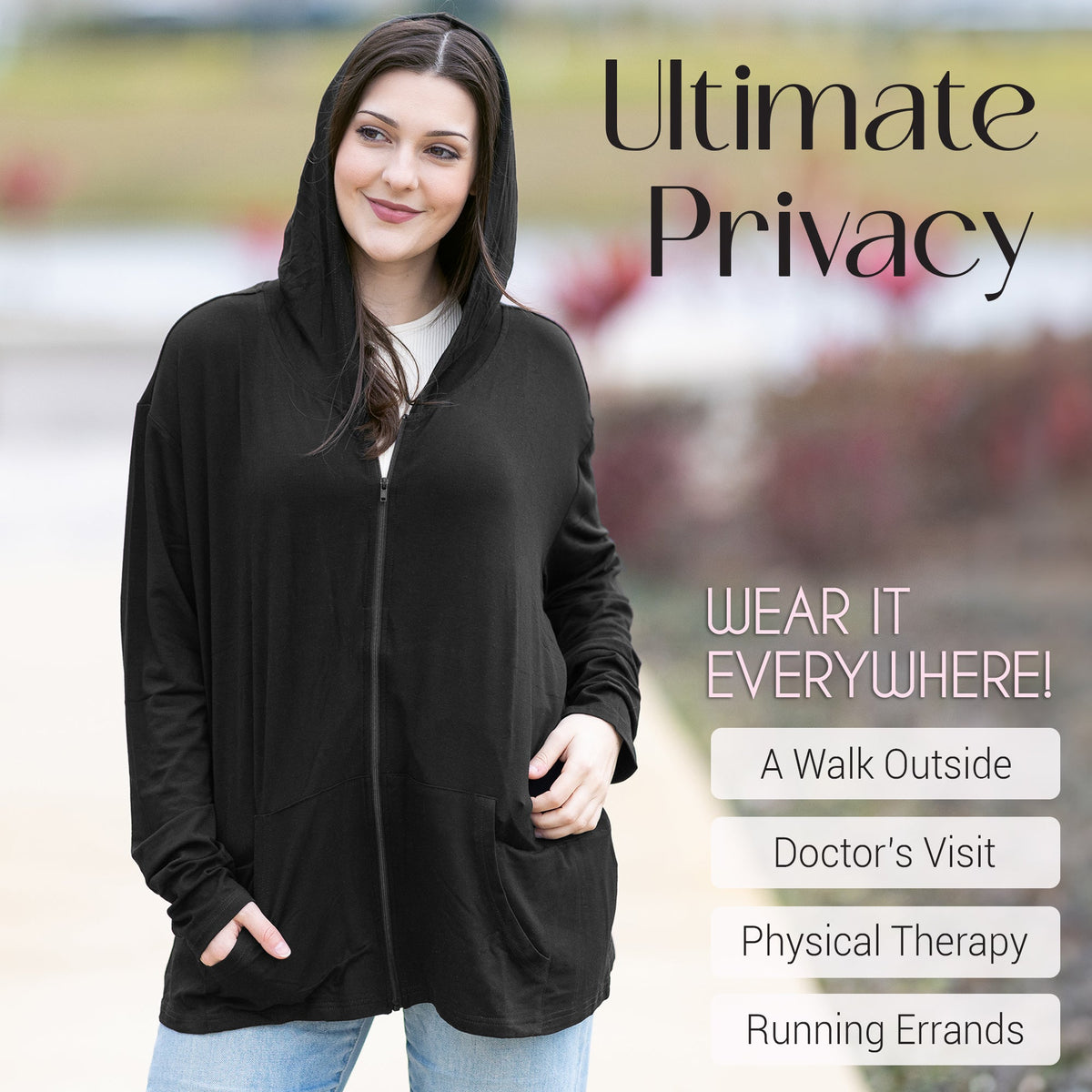 Rise Up and Recover - Mastectomy Breast Cancer Zip Up Hoodie Jacket with Drain Pockets
