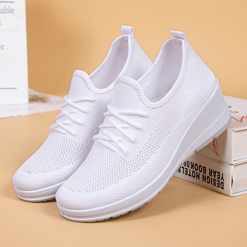 Mesh shoes women's inner height shoes breathable mesh surface slip resistant soft sole comfortable casual shoes