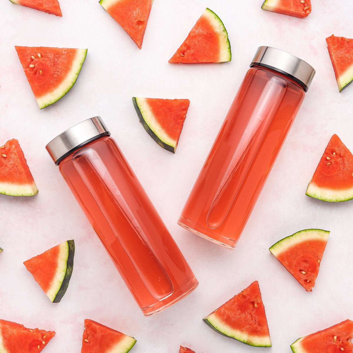 Skinny Series Wide Mouth Glass Bottles Set w/ Stainless Steel Lids, 16 oz